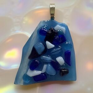 ARTISTIC BLUE FUSED GLASS PENDANT